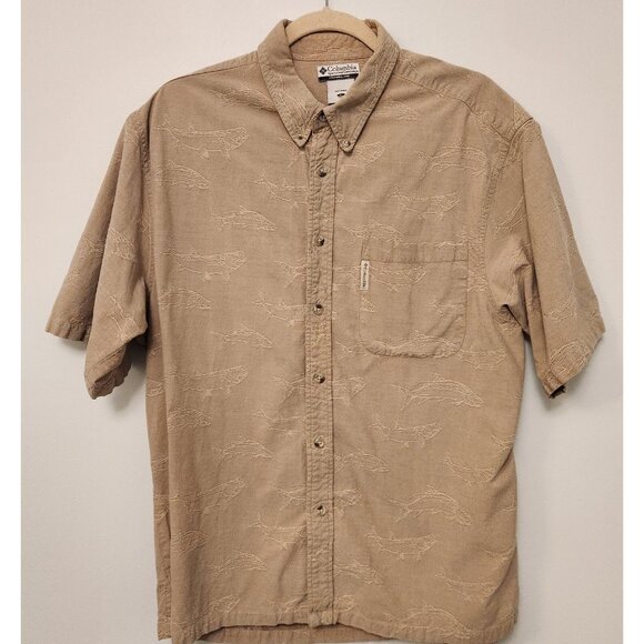 Columbia Button Up Shirt Embroidered Fish Print Short Sleeve Outdoor Mens XL - Picture 3 of 14